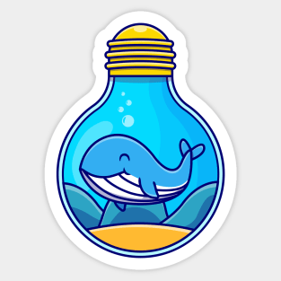 Cute Blue Whale Swimming In Bulb Sticker